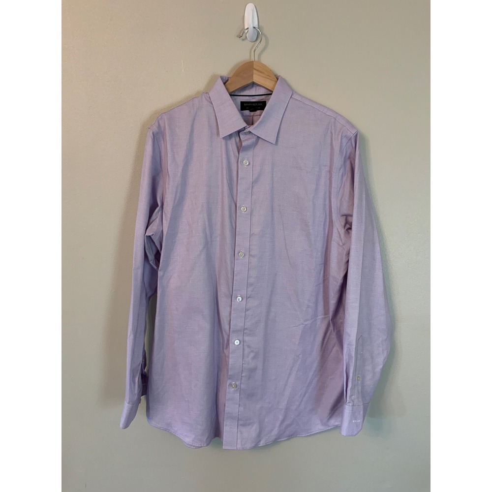 Banana Republic Mens Non-Iron Classic Fit Dress Shirt Purple Micro Check Large